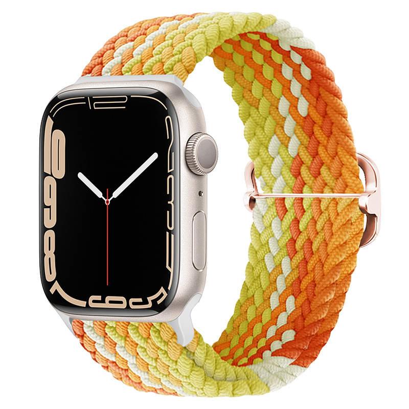 Watchify klokkereim for Apple Watch. En nydelig, komfortabel og elastisk klokkereim med en spenne som ikke er ubehagelig mot huden. Passer Iwatch series 1/2/3/4/5/6/7 og ultra. Orangsje og hvit