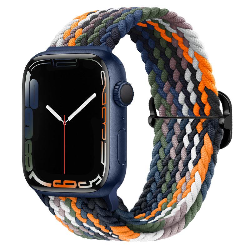 Watchify klokkereim for Apple Watch. En nydelig, komfortabel og elastisk klokkereim med en spenne som ikke er ubehagelig mot huden. Passer Apple Watch series 1/2/3/4/5/6/7/ultra. Multifarge camo strikket