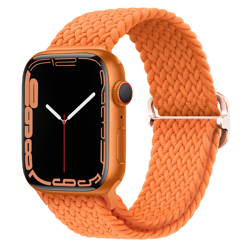 Watchify klokkereim for Apple Watch. En nydelig, komfortabel og elastisk klokkereim med en spenne som ikke er ubehagelig mot huden. Passer Iwatch series 1/2/3/4/5/6/7. Oransje strikket med sort spenne