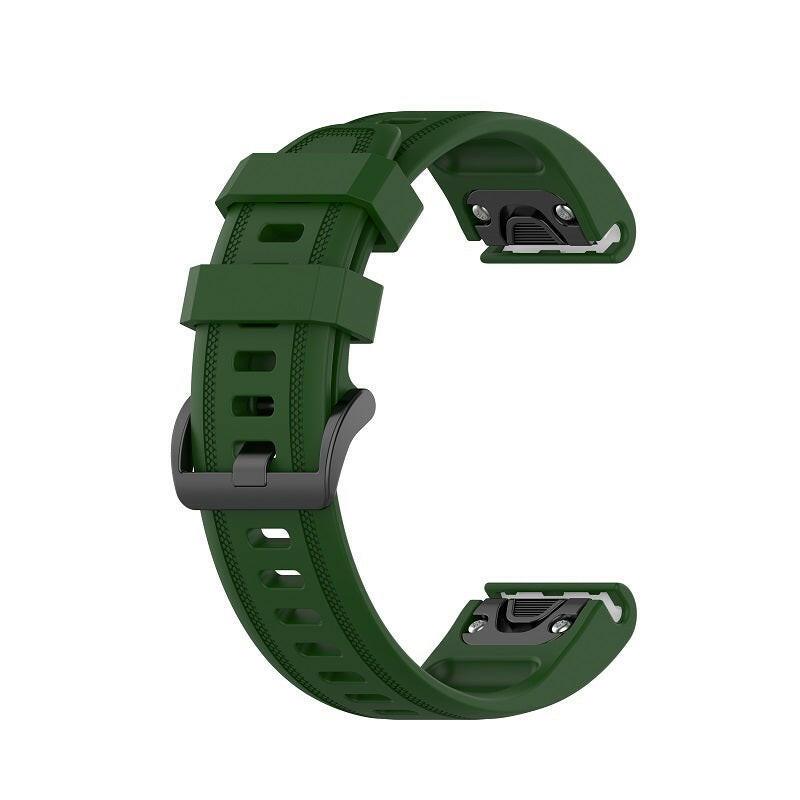 Myk og komfortabel silikonreim til garmin smartklokker. En slitesterk og behagelig klokkereim i Skogsgrønn som passer flere typer garminklokker.