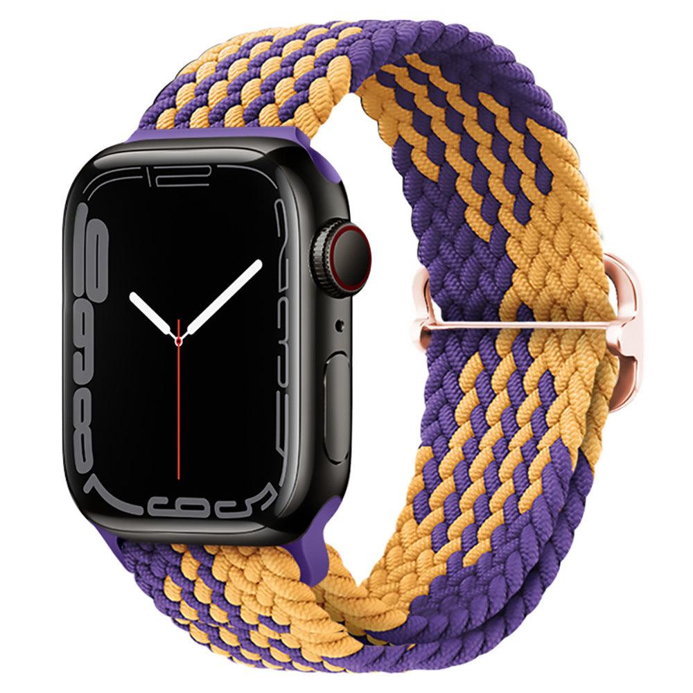 Watchify klokkereim for Apple Watch. En nydelig, komfortabel og elastisk klokkereim med en spenne som ikke er ubehagelig mot huden. Passer Apple Watch series 1/2/3/4/5/6/7/ultra. Gul/Lilla strikket