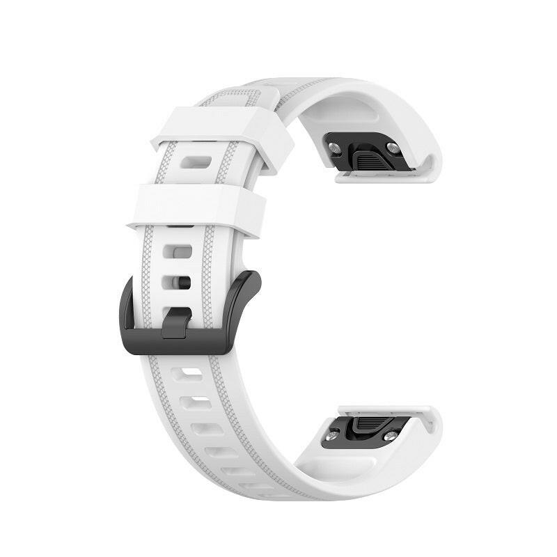 Spenstig, kul og behagelig silikonreim til garmin smartklokker. En slitesterk og komfortabel klokkereim i Hvit farge som passer flere typer garminklokker.