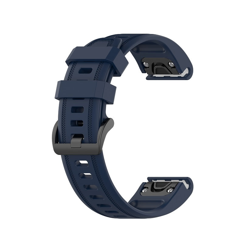 Spenstig, kul og behagelig silikonreim til garmin smartklokker. En slitesterk og komfortabel klokkereim i Mørkeblå farge som passer flere typer garminklokker.