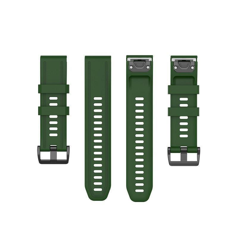 Myk og komfortabel silikonreim til garmin smartklokker. En slitesterk og behagelig klokkereim i Skogsgrønn som passer flere typer garminklokker.