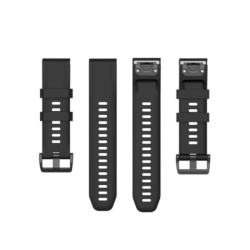 Myk og komfortabel silikonreim til garmin smartklokker. En slitesterk og behagelig klokkereim i Sort farge som passer flere typer garminklokker.
