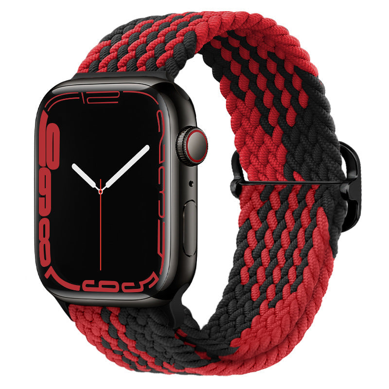 Watchify klokkereim for Apple Watch. En nydelig, komfortabel og elastisk klokkereim med en spenne som ikke er ubehagelig mot huden. Passer Apple Watch series 1/2/3/4/5/6/7. Rød og Sort med sort spenne