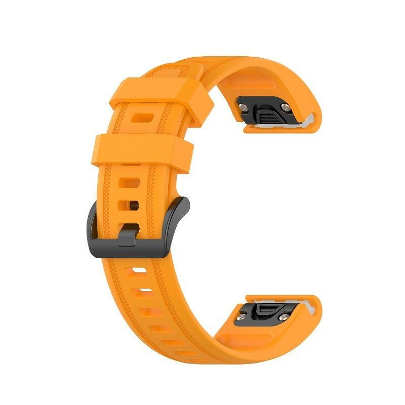 Myk og komfortabel silikonreim til garmin smartklokker. En slitesterk og behagelig klokkereim i orangsje som passer flere typer garminklokker.