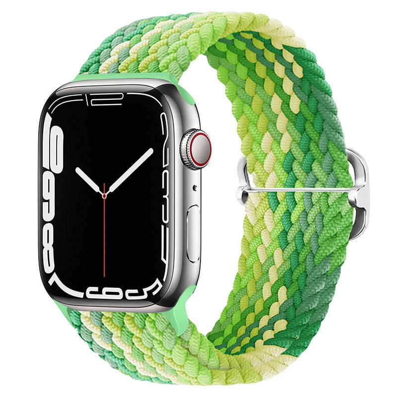 Watchify klokkereim for Apple Watch. En nydelig, komfortabel og elastisk klokkereim med en spenne som ikke er ubehagelig mot huden. Passer Apple Watch series 1/2/3/4/5/6/7/ultra. Lime/krem strikket 
