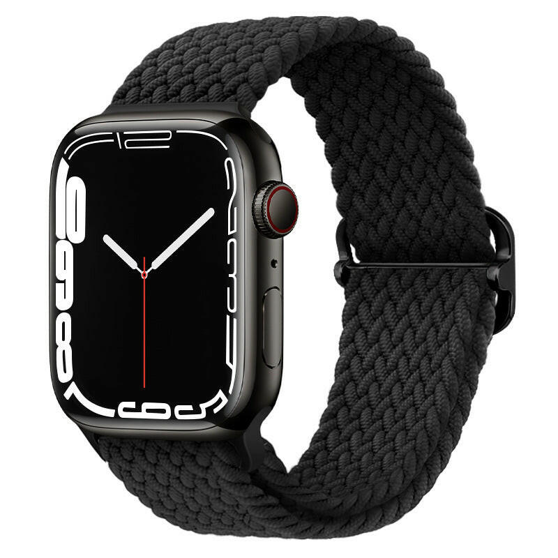 Watchify klokkereim for Apple Watch. En nydelig, komfortabel og elastisk klokkereim med en spenne som ikke er ubehagelig mot huden. Passer Apple Watch series 1/2/3/4/5/6/7. Sort farge