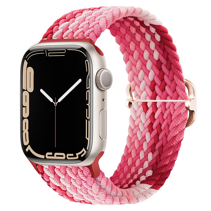 Watchify klokkereim for Apple Watch. En nydelig, komfortabel og elastisk klokkereim med en spenne som ikke er ubehagelig mot huden. Passer Apple Watch series 1/2/3/4/5/6/7/ultra. Jordbær strikket 