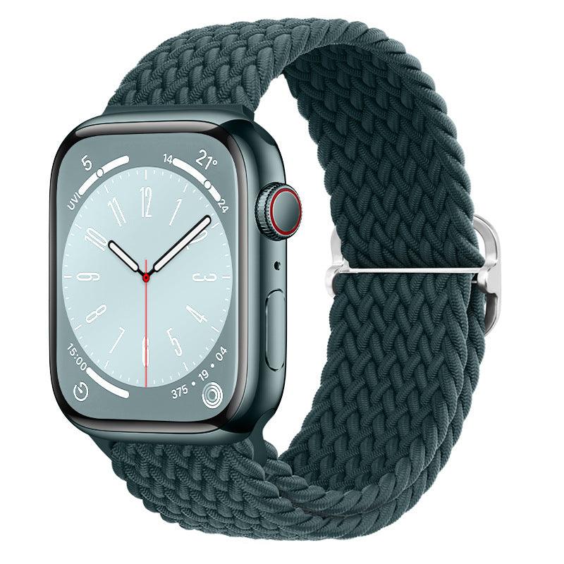 Watchify klokkereim for Apple Watch. En nydelig, komfortabel og elastisk klokkereim med en spenne som ikke er ubehagelig mot huden. Passer Apple Watch series 1/2/3/4/5/6/7/ultra. Regnskogsgrønn strikket 